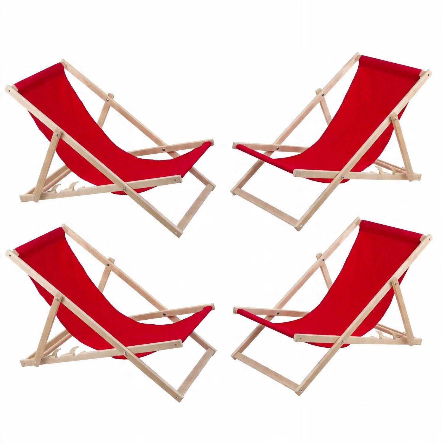 Zestaw czterech leżaków czerwonych, Woodok, zmontowany