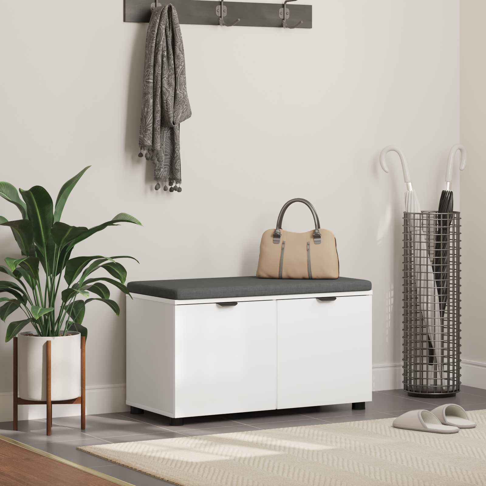 vidaXL Ławka w przedpokoju z poduszką z drzwiami Biały 80 x 46 x 46 cm