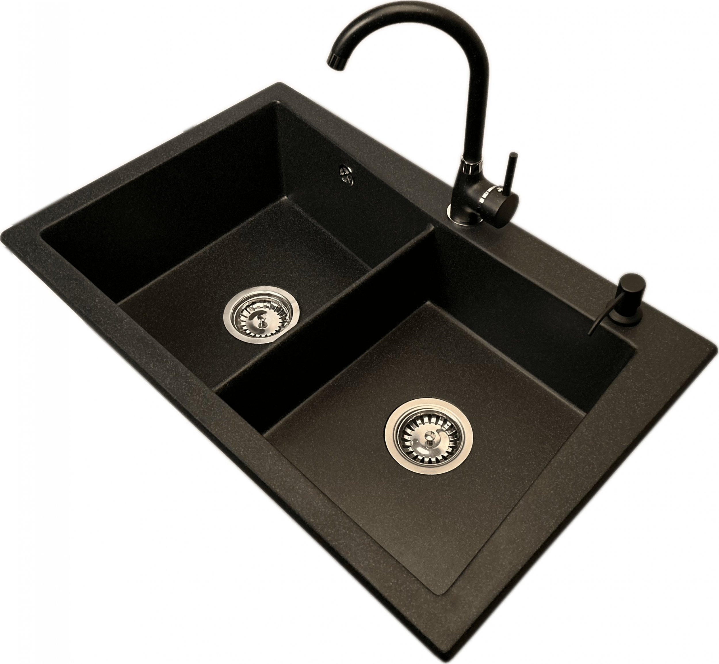 Zlewozmywak PREHNIT Zlewozmywak 2 komorowy EVOLUTION grafit + bateria NOON + dozownik