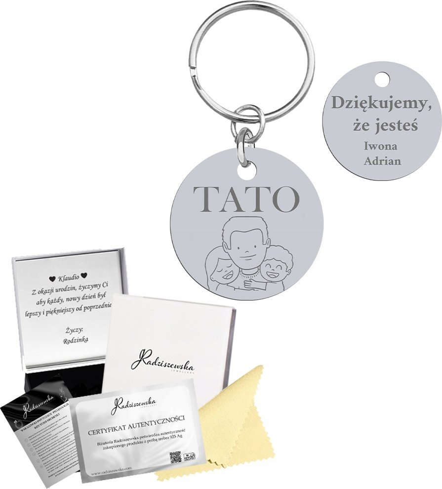 Radziszewska Jewellery Brelok dla Taty Dzień Ojca Prezent Imię Dziecka GRAWER ŻYCZENIA GRATIS