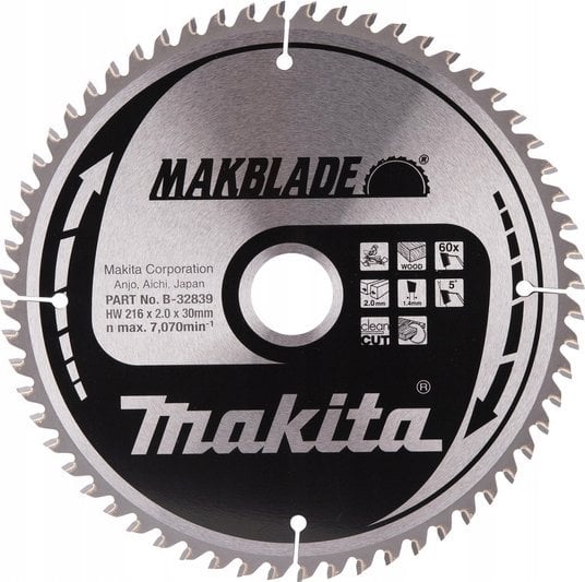 Makita MAKITA PIŁA TARCZOWA 216x30x60z MAKBLADE DREWNO