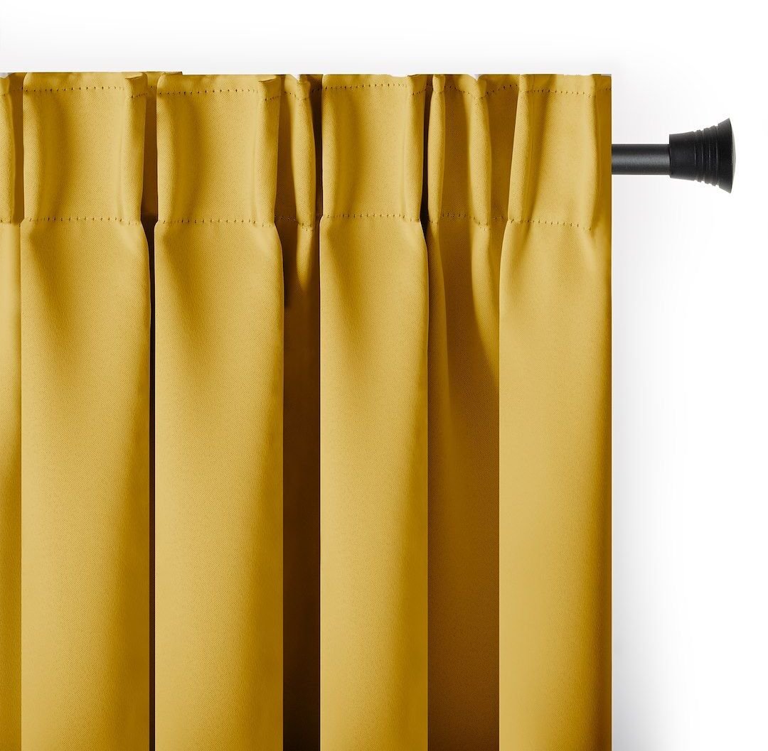Zasłona blackout 90% na taśmie z szarfą 140x175 musztardowa Restilo
