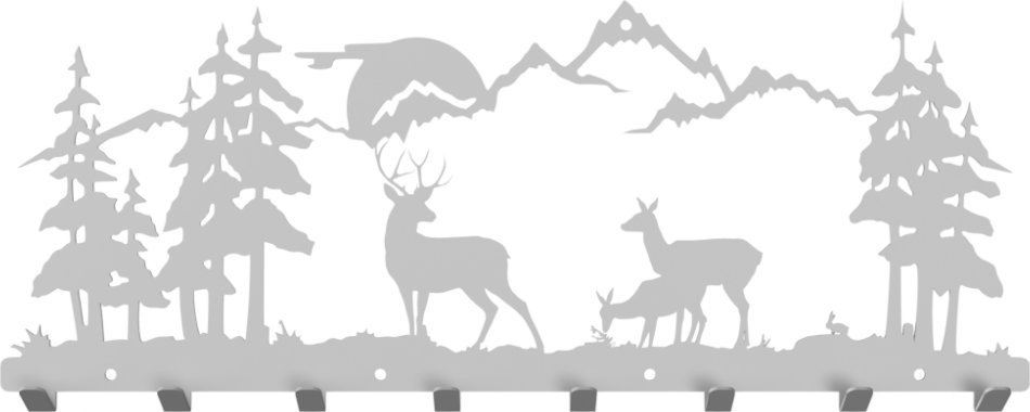 MT3CH Duży metalowy wieszak ścienny wiszący do przedpokoju na kurtki ubrania klucze loft JELEŃ LAS GÓRY SARNY HUBERTUS srebrny