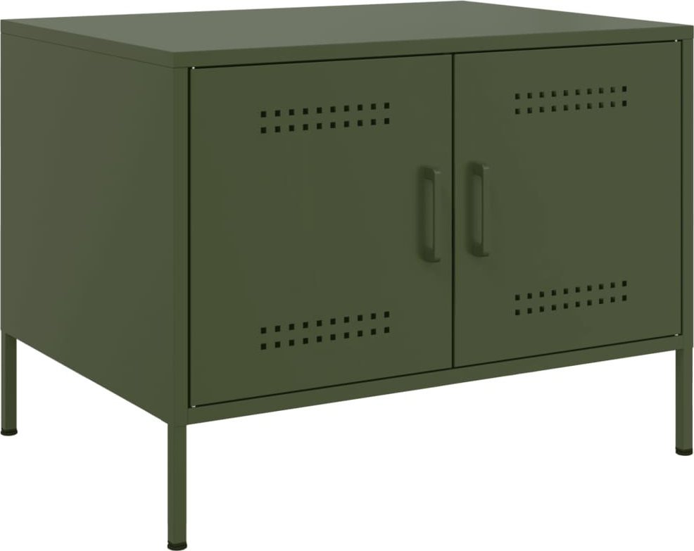 vidaXL Stolik kawowy, oliwkowy, 68x50x50,5 cm, stal walcowana na zimno