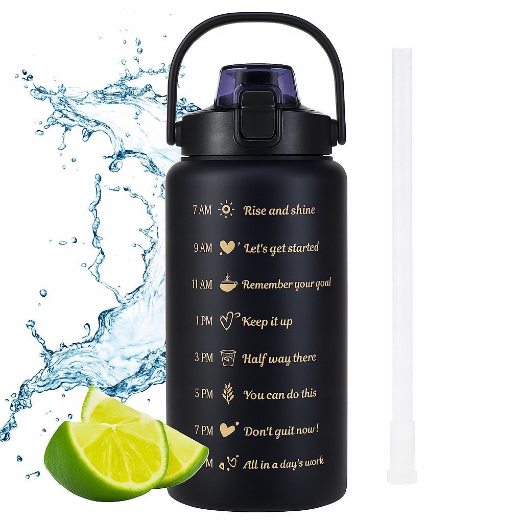 BUTELKA SPORTOWA / MOTYWACYJNA BIDON REFILL CZARNA ZŁOTY 2000ml