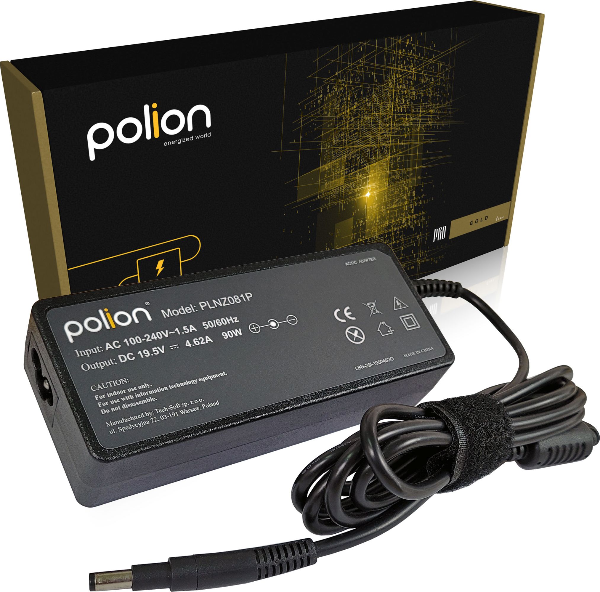 Zasilacz do laptopa Polion 90 W, 1.7 mm, 4.6 A, 19.5 V (PLNZ081P)