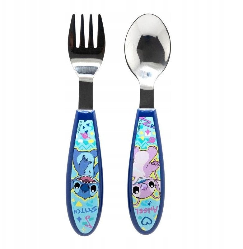 Disney Stitch - Zestaw metalowych sztućców z kolekcji Stitch & Angel (łyżka i widelec)
