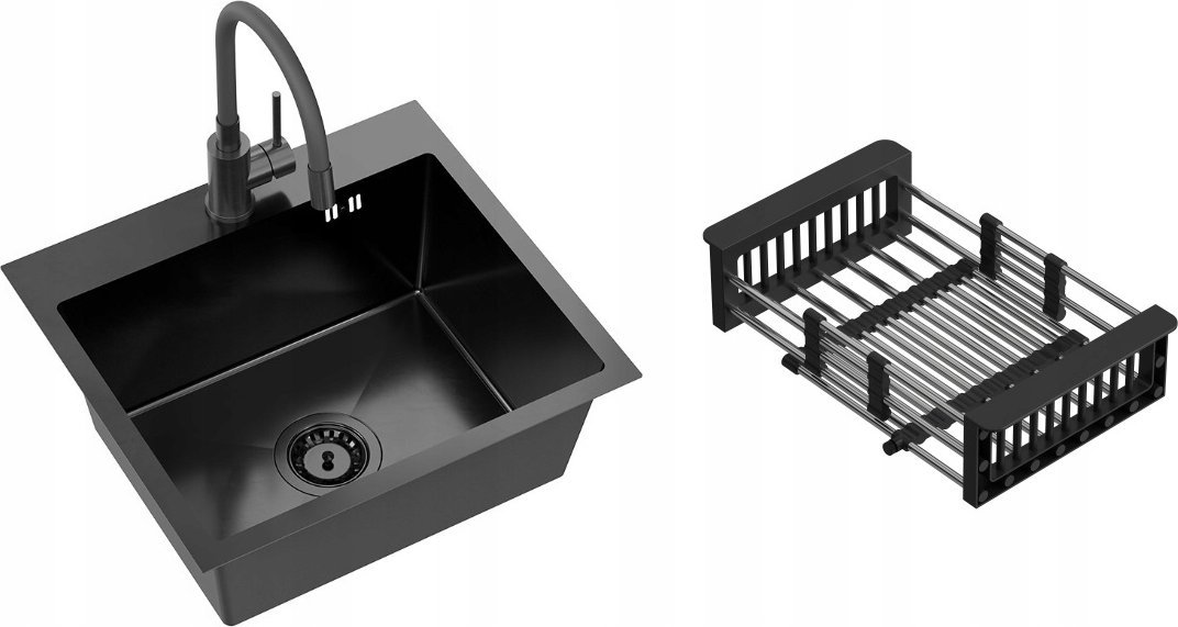 Zlewozmywak QUADRON LUKE 100 zlewozmywak stalowy black metal (50x45x20) z syfonem 1-komorowy b/o + bateria z elastyczną wylewką black metal