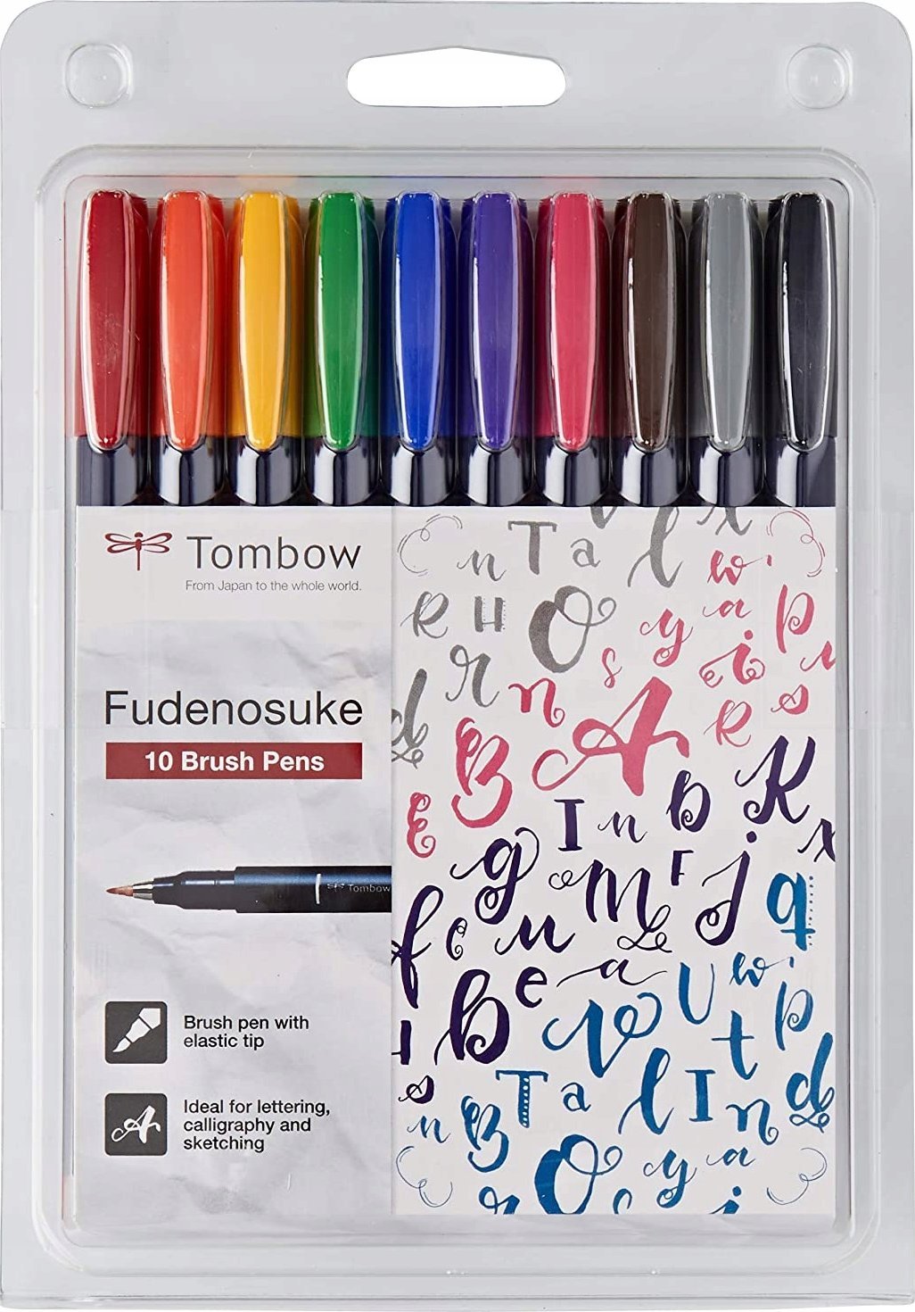 Tombow Flamastry Fudenosuke do kaligrafii mix 10 szt.
