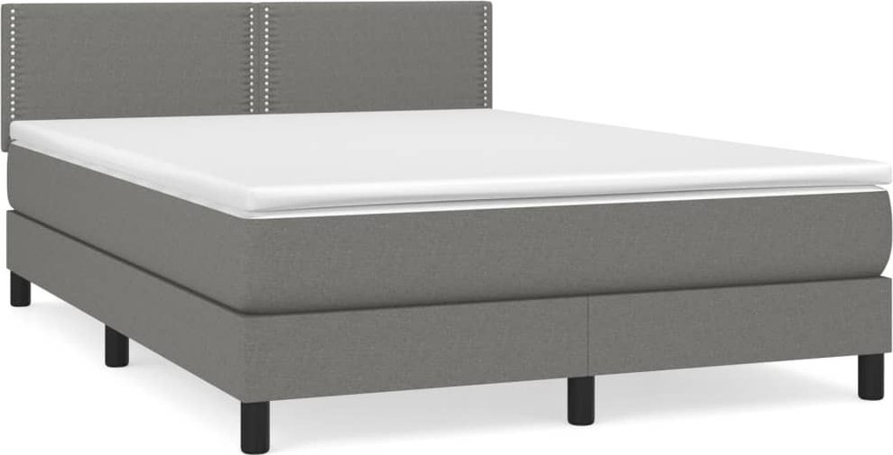 Łóżko Kontynentalne Z Materacem, Ciemnoszara Tkanina 140X190 Cm