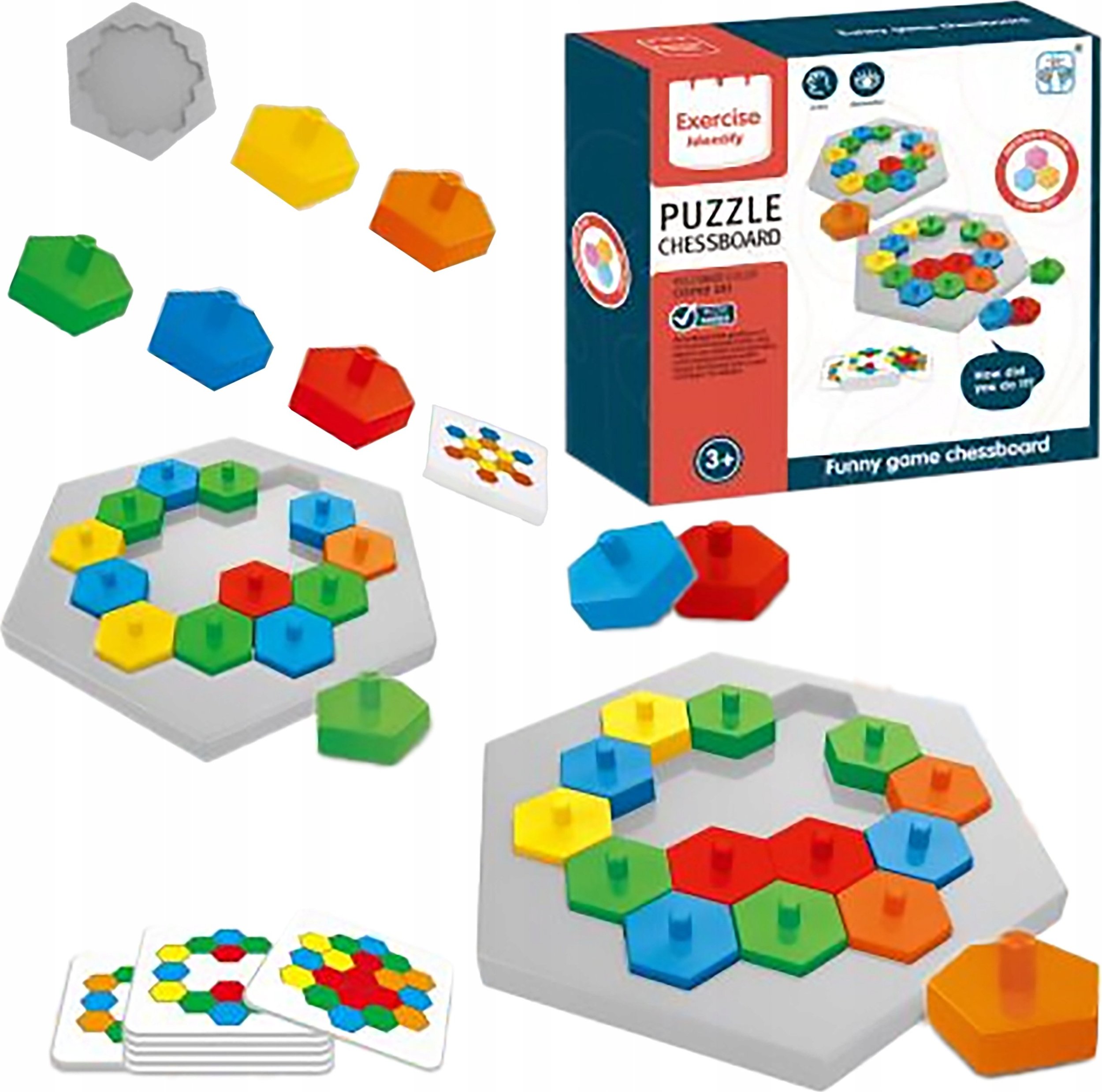 Edukacyjna Gra Logiczna Na Refleks Karty, Układanka "Puzzle Chessboard" Klocki + 30 kart