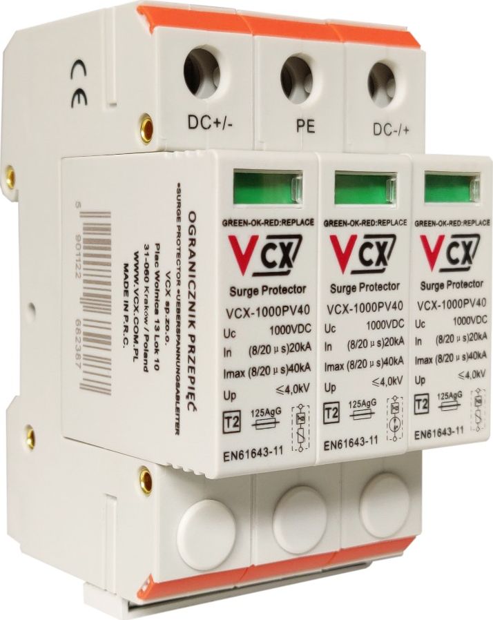 VCX Ogranicznik przepięć 1000V DC 3P 40kA T2 C z iskiernikiem gazowym 2387
