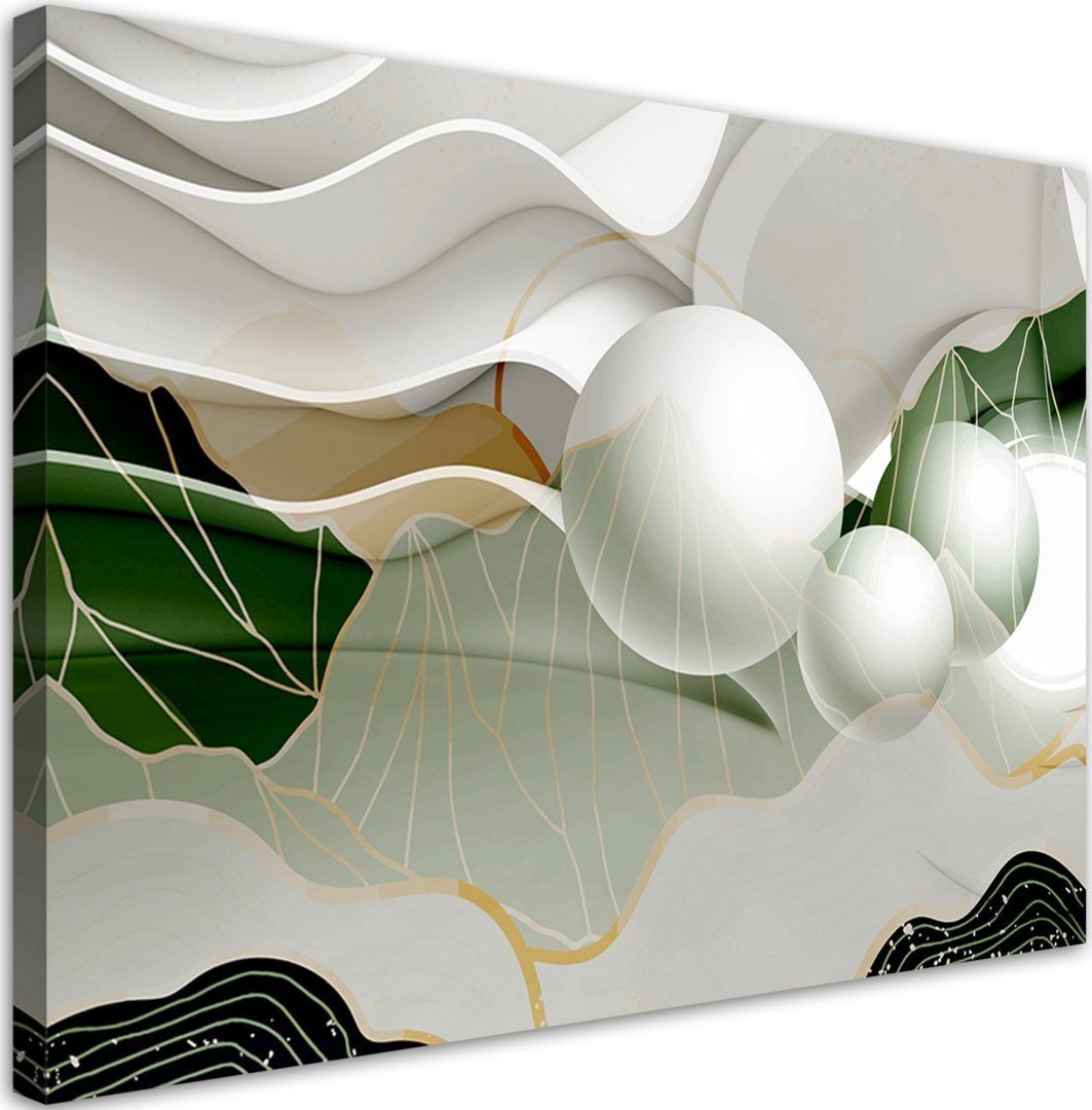 Feeby Obraz na płótnie, Zielona abstrakcja z kulami 3D - 120x80