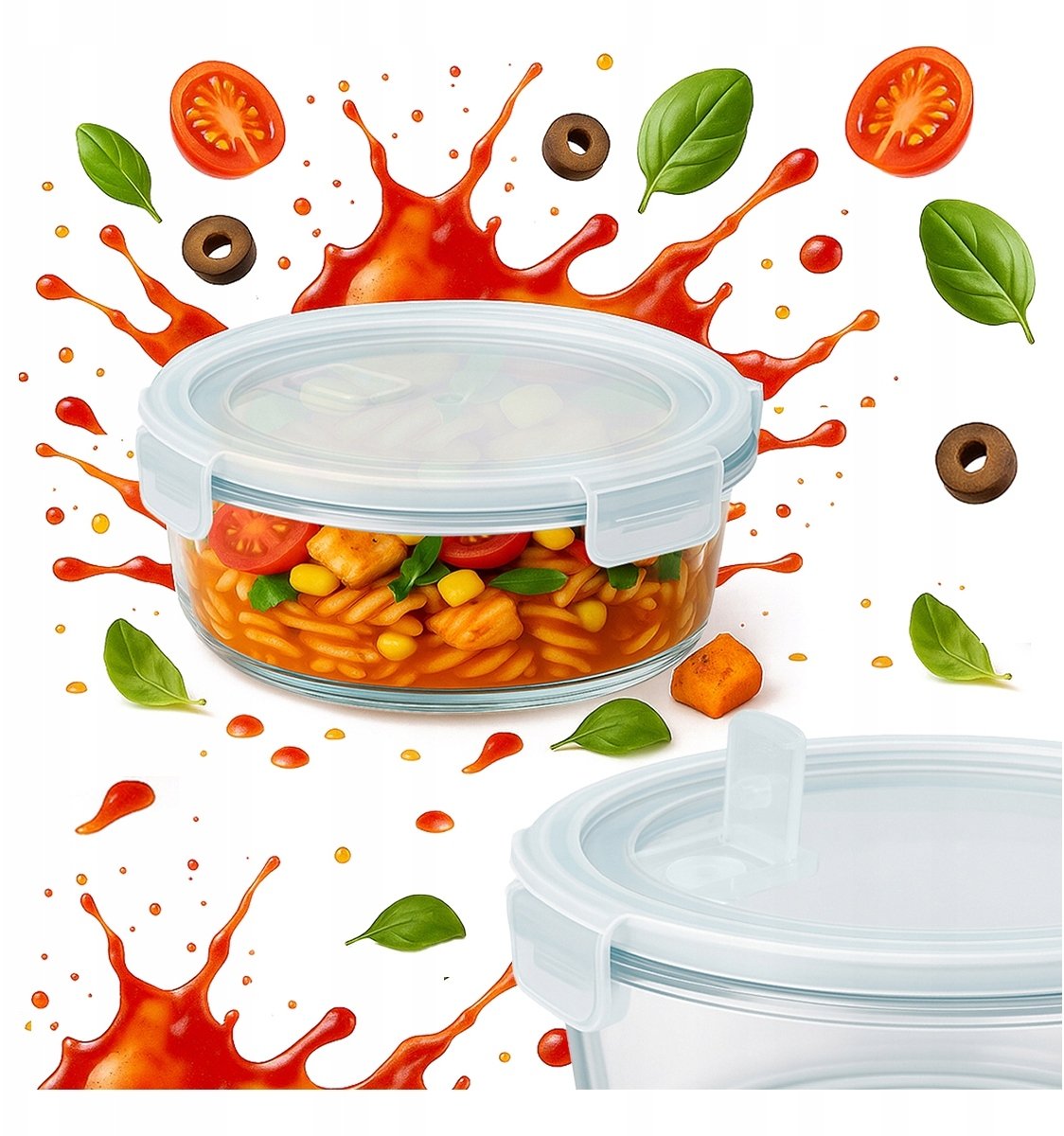 Pojemnik szklany hermetyczny okrągły 620 ml na jedzenie sałatki lunch zupę