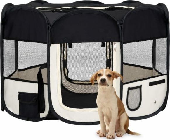vidaXL Składany kojec dla psa, z torbą, czarny, 110x110x58 cm
