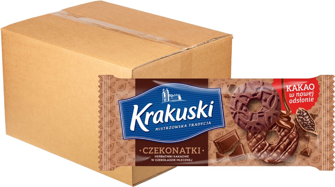 Krakuski Czekonatki Herbatniki kakaowe w czekoladzie mlecznej 165 g x 26 sztuk