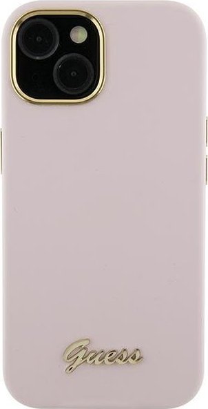 Guess Guess GUHCP15LSMBSLP iPhone 15 Pro 6.1" różowy/pink hardcase Silicone Script Metal Logo & Frame