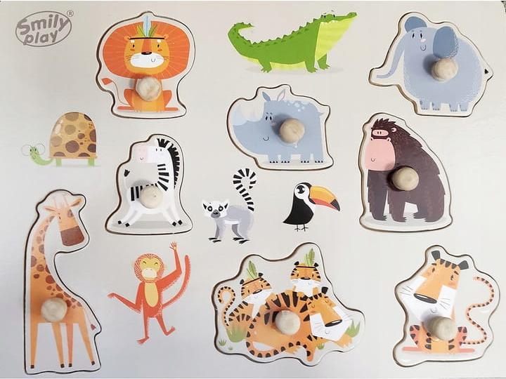 Smily Play Drewniane puzzle układanka pinezki Safari Smily Play