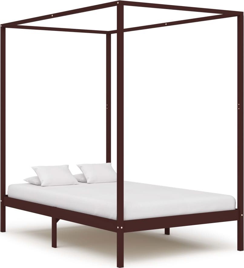 vidaXL Rama łóżka z baldachimem, ciemnobrązowa, lita sosna, 120x200 cm