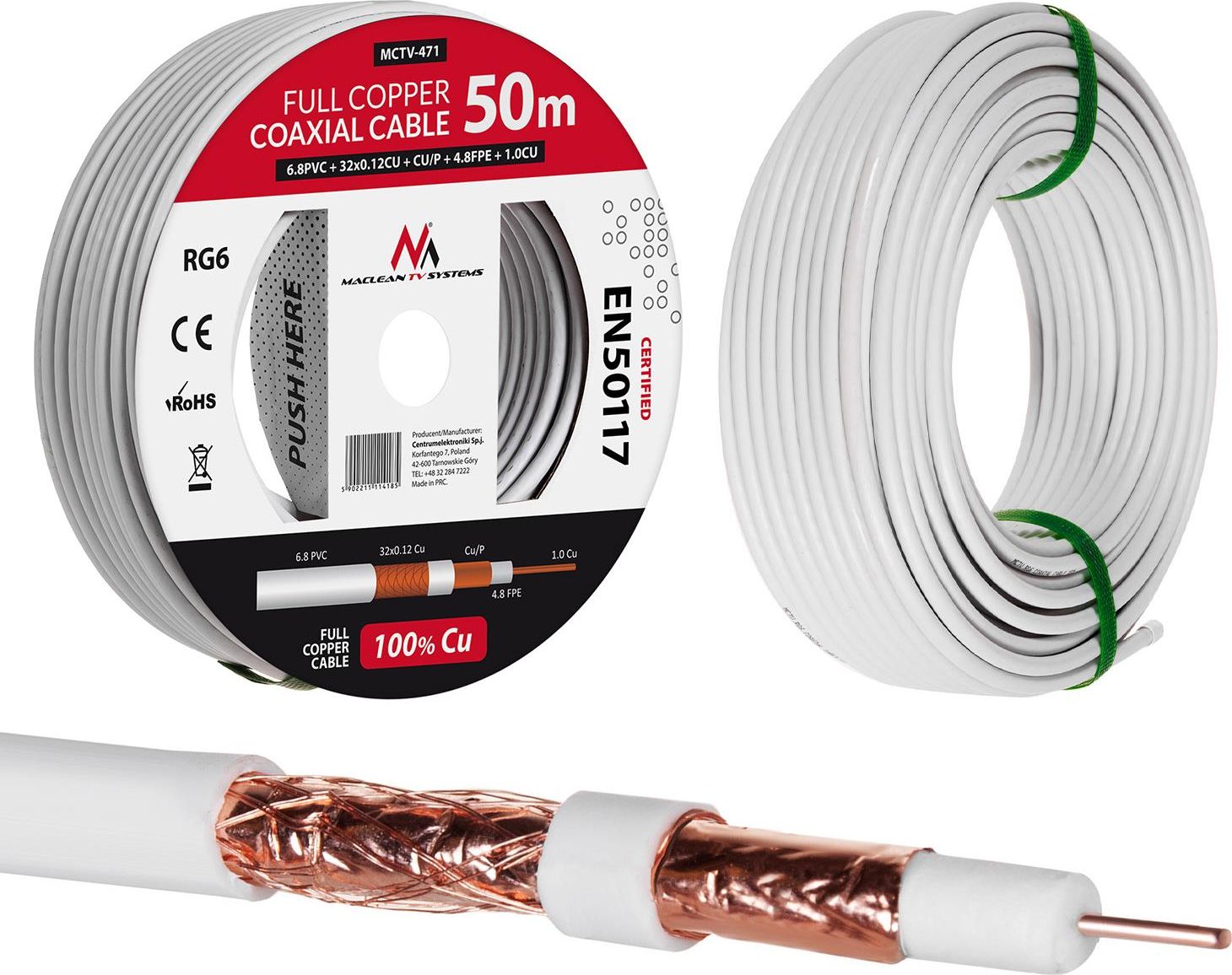 Maclean Kabel koncentryczny MCTV-472 100m biały