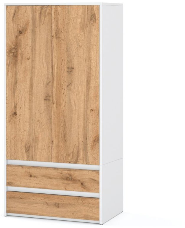 Szafa Garderoba 2 Szuflady 90cm Duża Nowoczesna Półki Drążek Biały Wotan