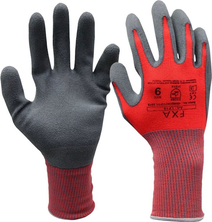 Guide Rękawice robocze FXA rozm. 9, lateksowa powłoka piankowa, czerwone. Zapobiega przenikaniu oleju przez rękawicę, strona wierzchnia oddychająca.