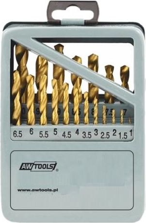 Wiertło AWTools tytanowe walcowe 1,5 2 7 4,5 4 5,5 5 1 3 2,5 3,5 6 10 6,5 7,5 8 8,5 9mm zestaw (AW42319)