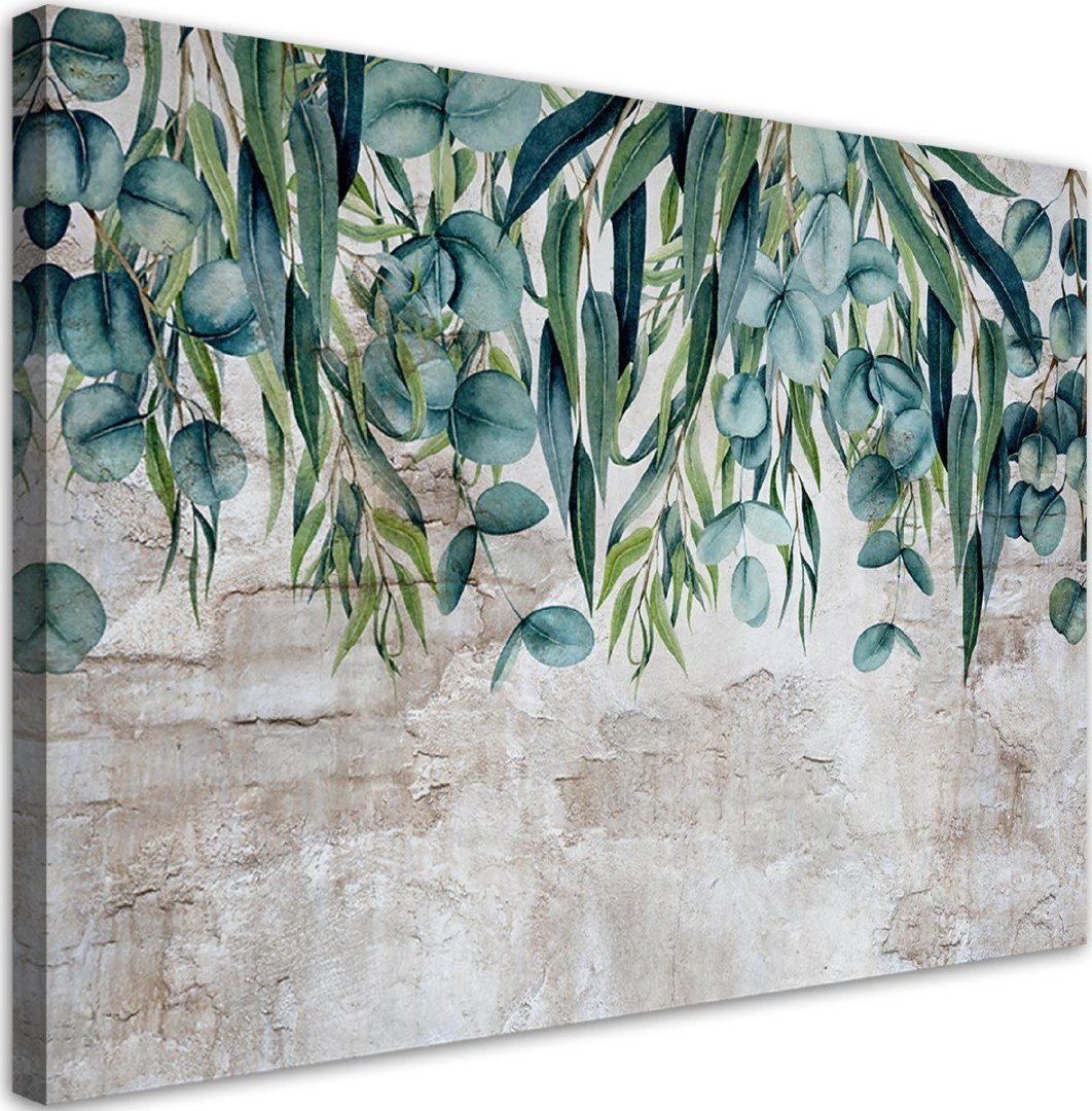 Feeby Obraz na płótnie, Zielone liście na betonowym tle - 120x80