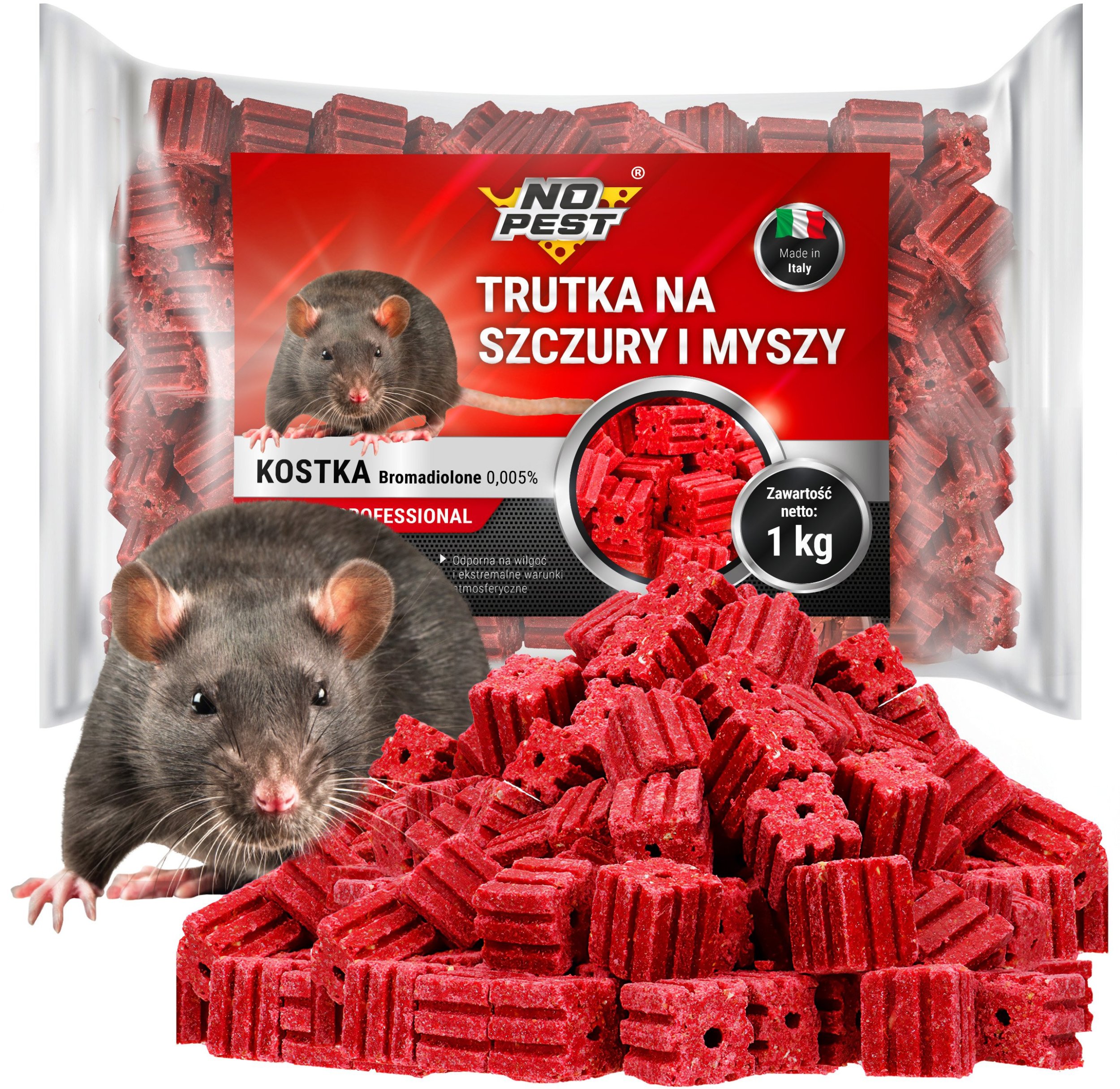 Trutka Trucizna Środek na Myszy Szczury Gryzonie 1kg Czerwona Kostka Bromadiolone Przeciw Myszom Szczurom