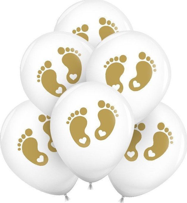 BALONY na Chrzest dwustronne ZŁOTE STÓPKI 30cm 6szt