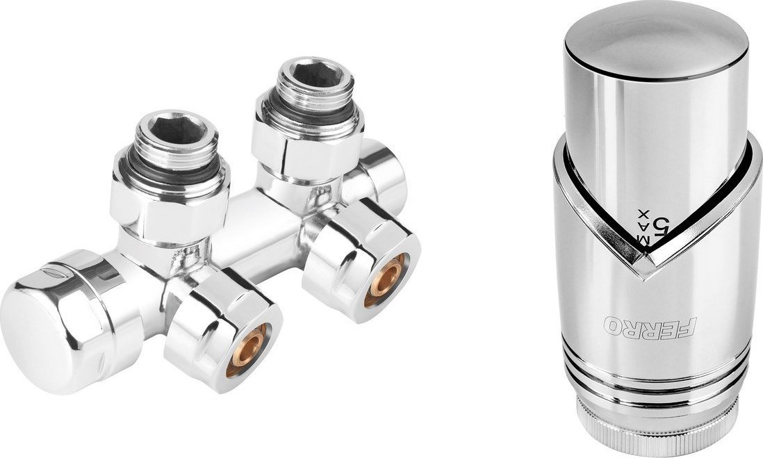 ZTD30CR DEKORACYJNY ZESTAW TERMOST. ZESPOLONY, KĄTOWY Z GŁOWICĄ, CHROM, FERRO // G.ZT.KT.FERRO-DUO/CHROM