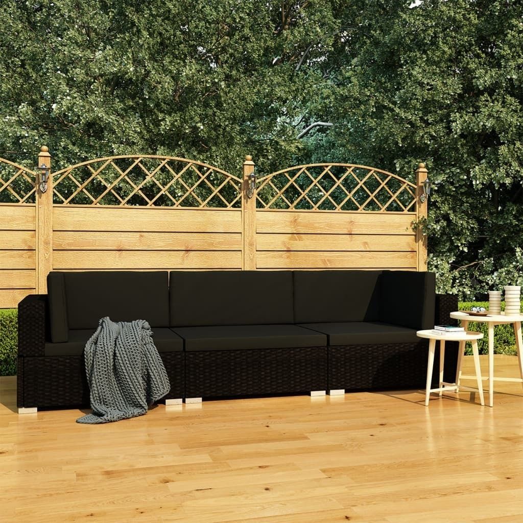 vidaXL 3 częściowa sofa ogrodowa z poduszkami, rattan PE, czarna (47267)