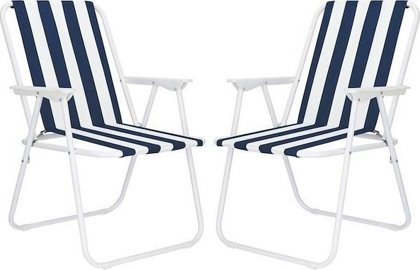 Springos Krzesła turystyczne 2 szt. składane na plażę i do ogrodu granatowe pasy UNIWERSALNY