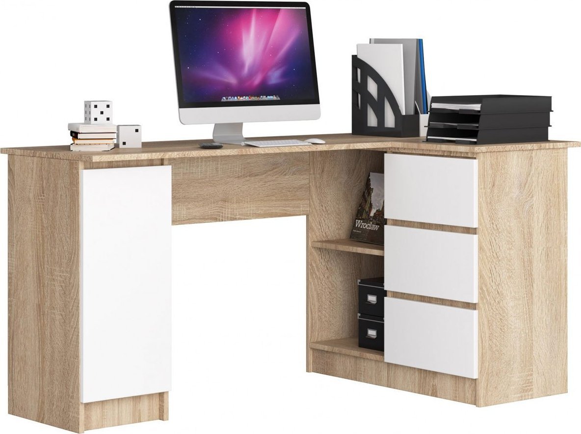 Elior Biurko narożne dla młodzieży dąb sonoma + biały prawostronne - Osmen 4X