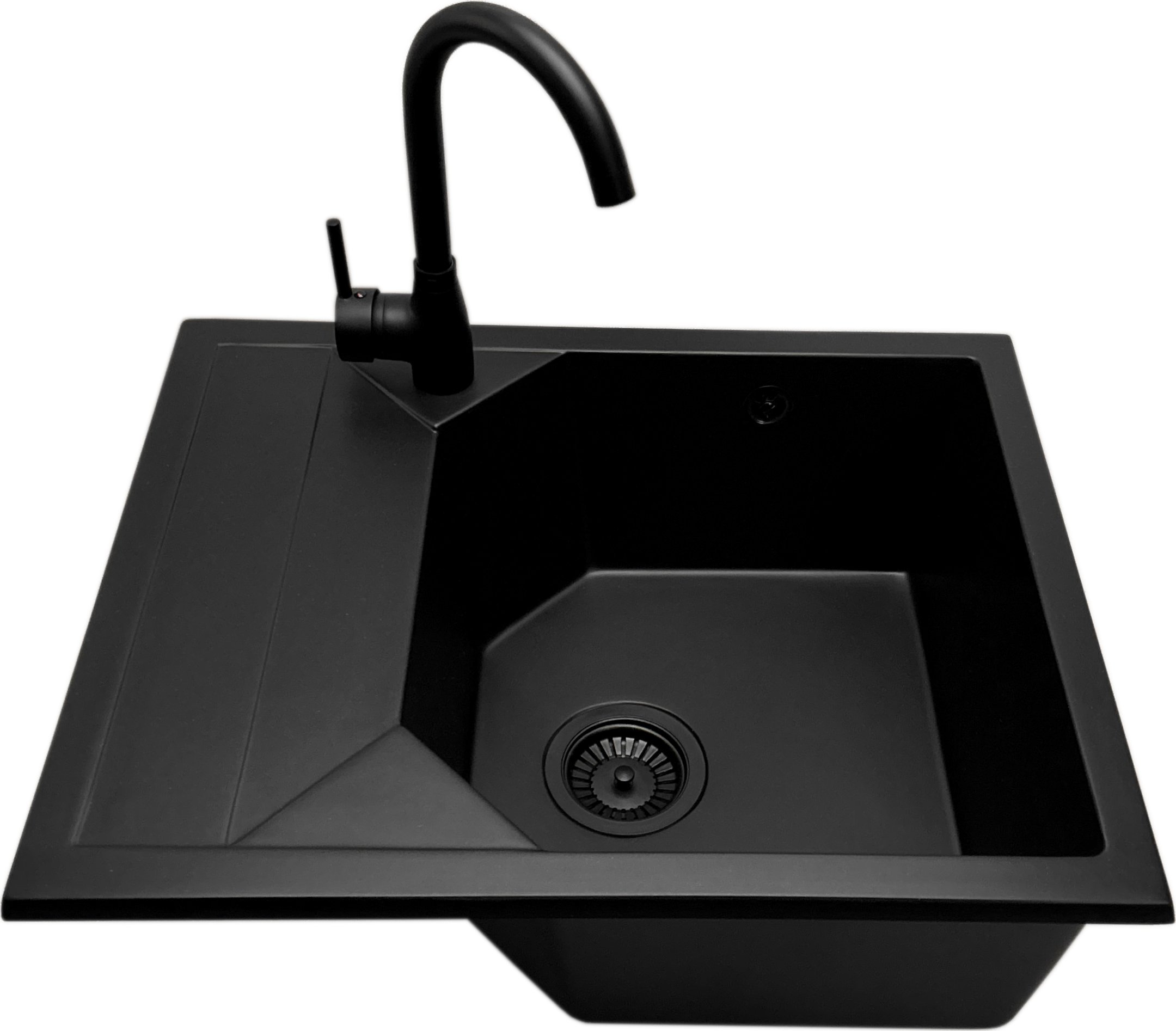 Zlewozmywak PREHNIT Zlewozmywak jednokomorowy z ociekaczem POLLO czarny z lewym ociekaczem + bateria