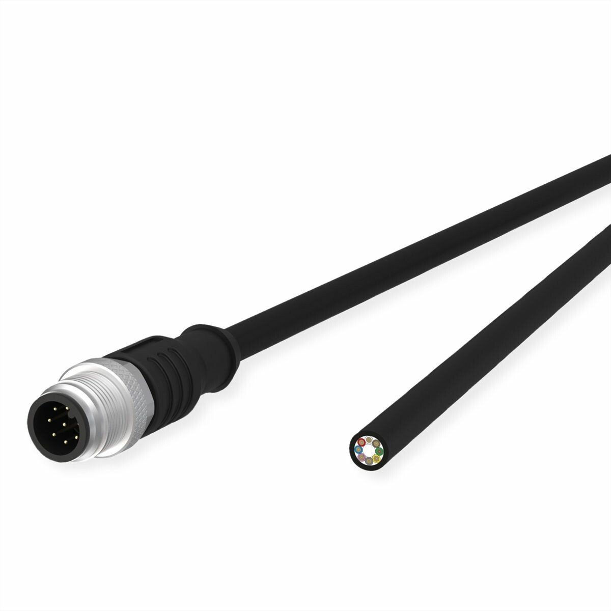 Kabel czujnika/siłownika METZ CONNECT M12, kod A, złącze M12 proste - otwarty koniec, czarny, 2 m