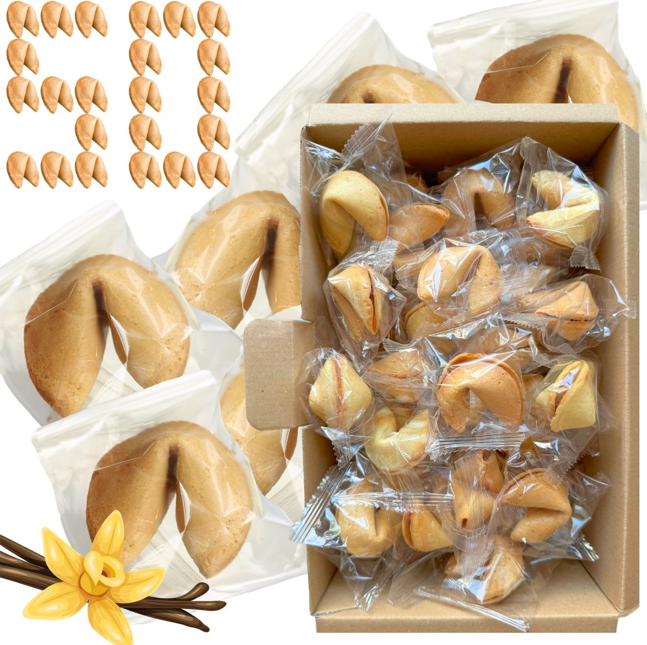 MagiaCiast Chińskie Ciasteczka z Wróżbą Komplementy dla Gości Magiczne Ciastko 50 szt