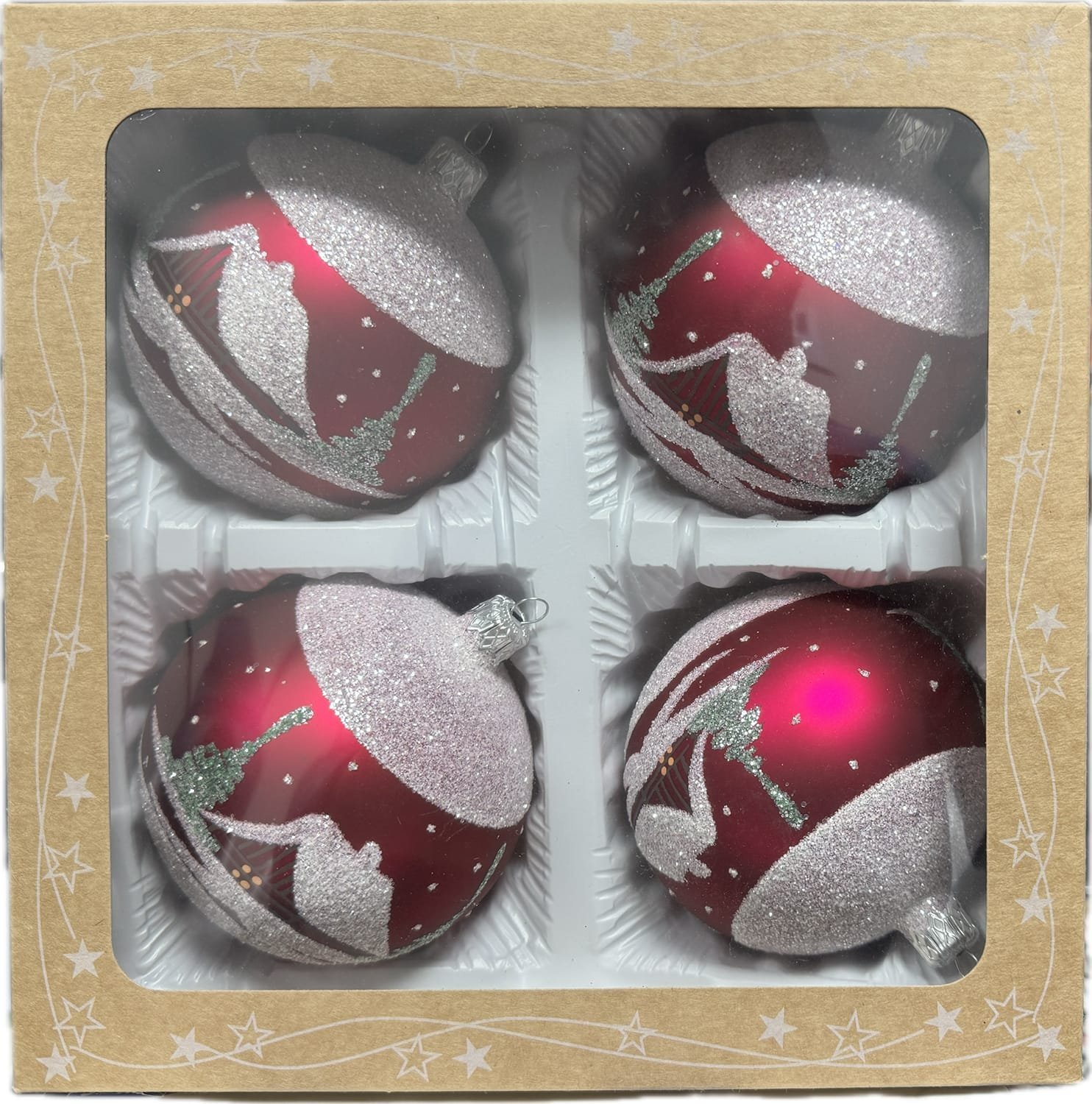 P.O.Ch. s.c. Grześkowiak Bombki szklane 10cm 4 sztuki Ręcznie zdobione. Produkt polski (fioletowy)