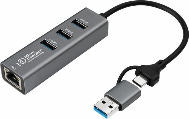 HUB USB MicroConnect Microconnect USBHUB-RJ45-2IN1 huby i koncentratory USB 3.2 Gen 1 (3.1 Gen 1) Type-A 5000 Mbit/s Czarny