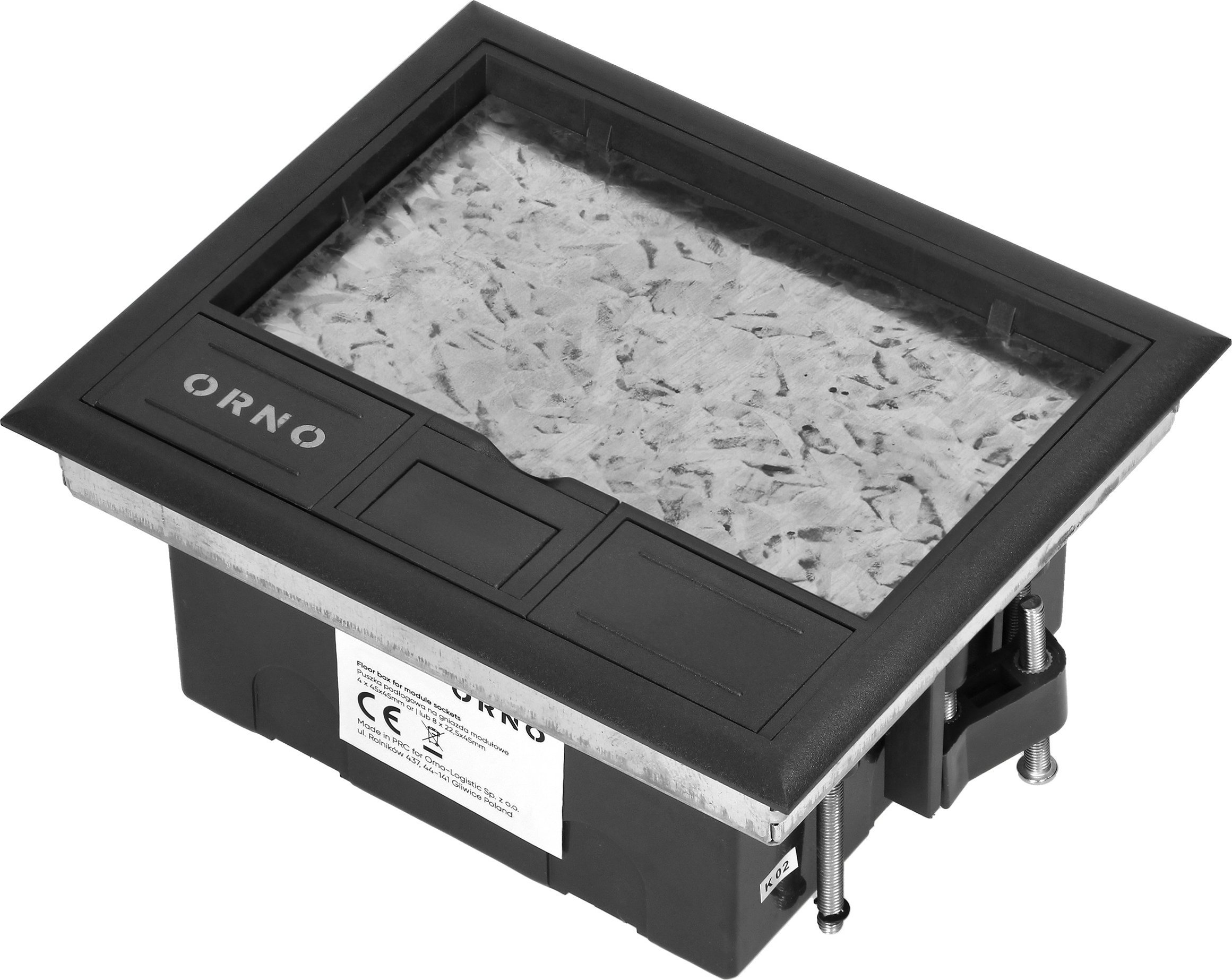 Orno Puszka podłogowa na gniazda modułowe 4 x 45x45mm lub 8 x 22,5x45mm, pokrywa: materiał własny, czarna