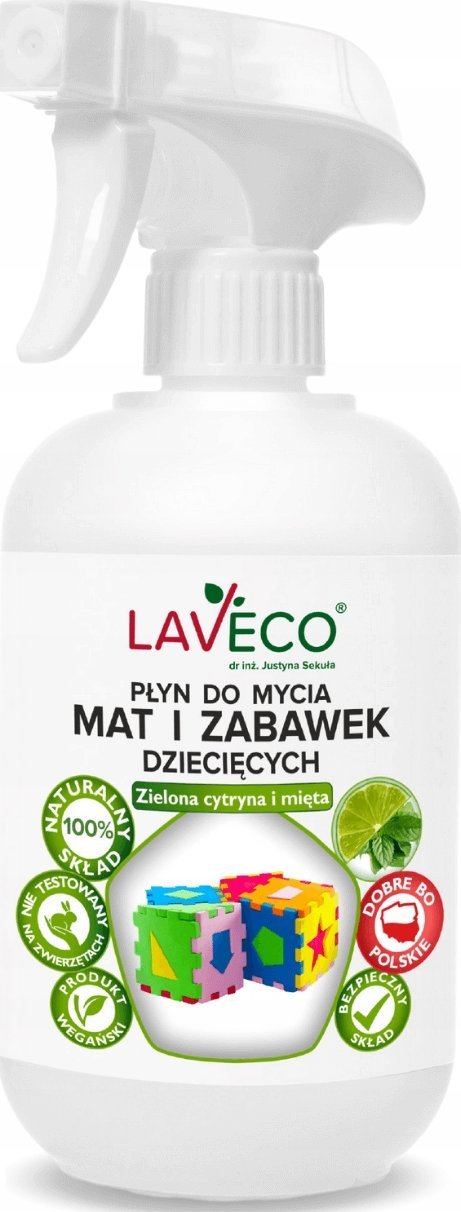 LAVECO Płyn do czyszczenia mat i zabawek dziecięcych - 0,5 l - zielona cytryna i mięta