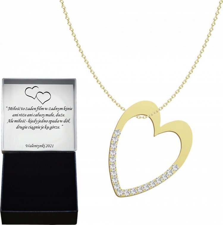 Radziszewska Jewellery Złoty Naszyjnik Serce Duże Kryształy Prezent na Dzień Matki 925 DEDYKACJA