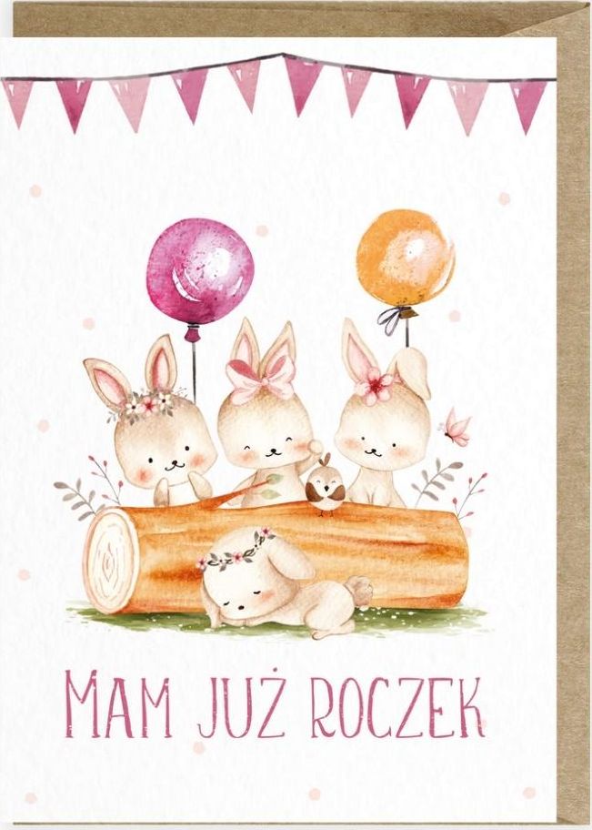 Cardie Kartka urodzinowa Roczek Zajączki K114
