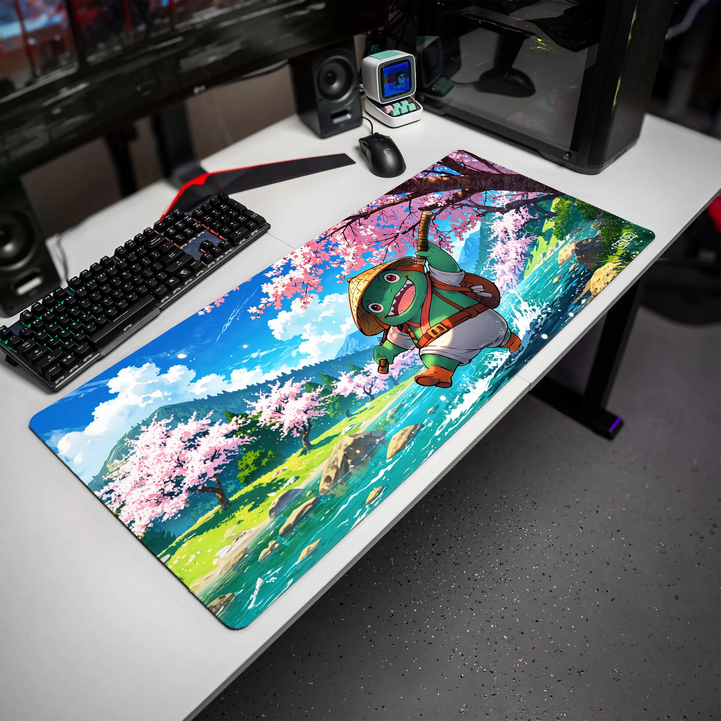 PODKŁADKA POD MYSZKĘ XXL Żaba w Krainie Sakury 90x40 TILT Antypoślizgowa