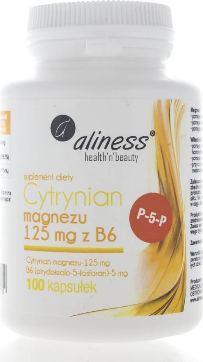 Aliness Aliness Cytrynian magnezu 125 mg z witaminą B6 (P-5-P) - 100 kapsułek