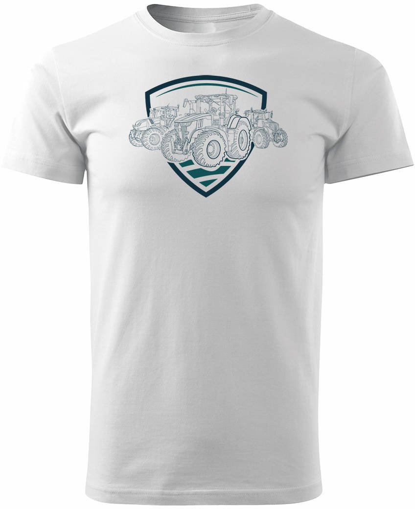 Koszulka z traktorem John Deere Claas New Holland Fendt dla rolnika męska biała REGULAR L