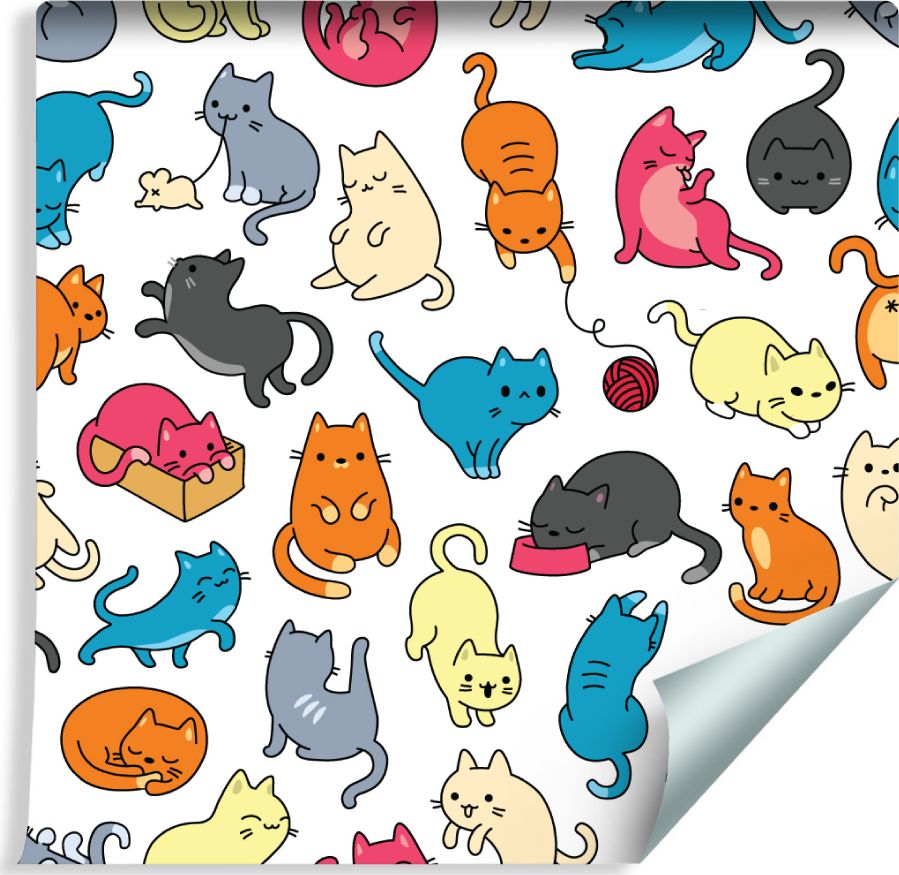 Muralo Tapeta Dla Dzieci - Kolorowe Kotki jak z Kreskówki