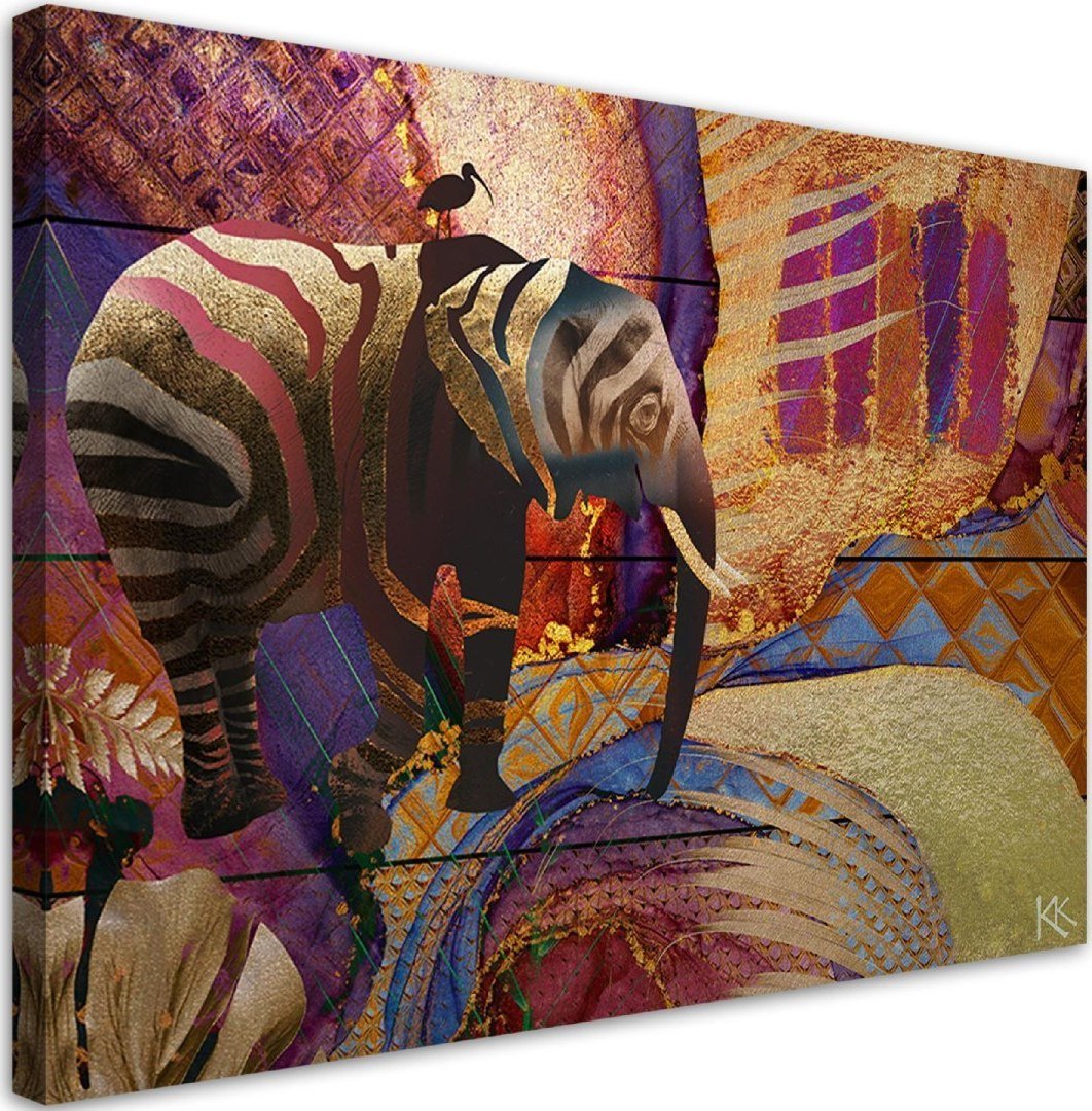 Feeby Obraz na płótnie, Złoty słoń na abstrakcyjnym tle - 120x80