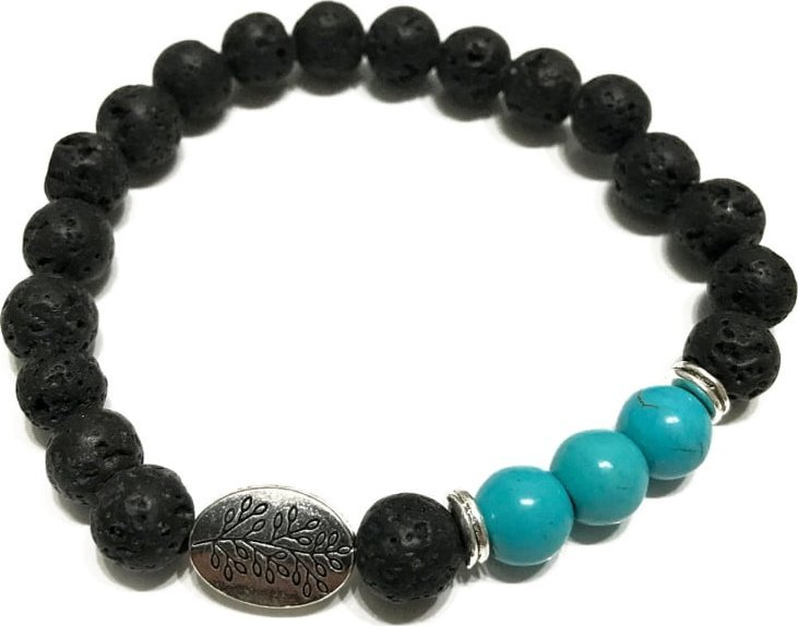 Lovrin Bransoletka z kamieniami wulkanicznymi - Liść Turkus