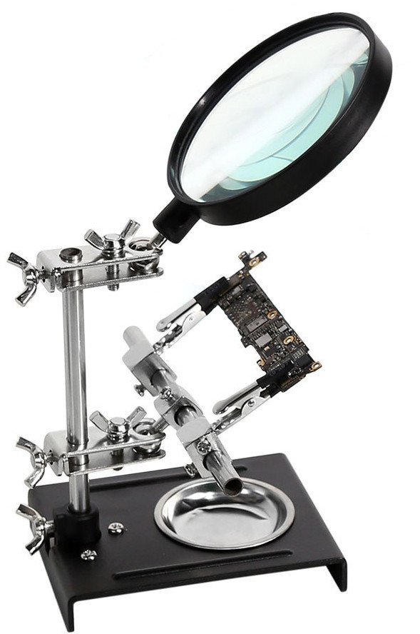 Duży Uchwyt Montażowy z Lupą 5x Trzecia Ręka do Lutowania z Pojemnikiem